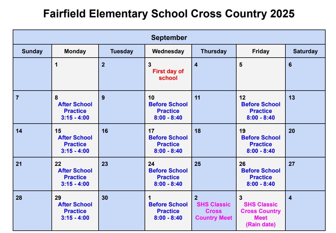 calendar September running 