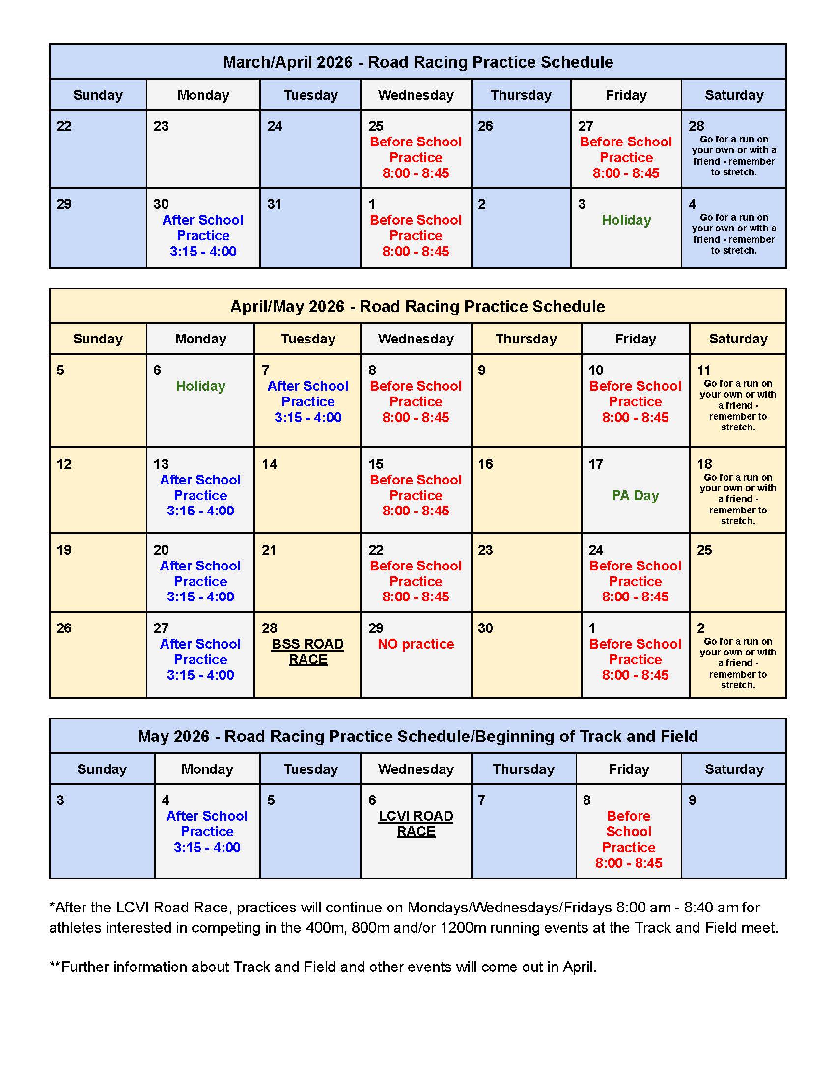 Road Race Calendar 2026